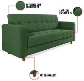 Sofá 03 Lugares Arezzo Suede Pés Chanfrado Castanho D01 - D'Rossi - Verde