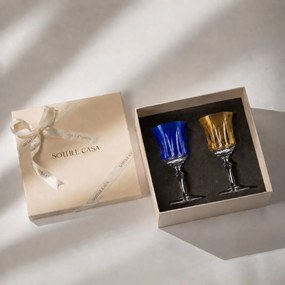 Kit 2 Taças Coloridas de Cristal Lapidado 66 P/ Licor c/ Caixa de Presente - KT09  KT09
