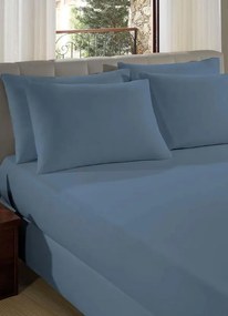 Lençol Malha com Elástico Azul Queen