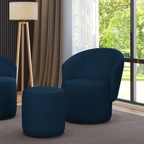 Poltrona e Puff Redondo Orgânico para Sala Malu Bouclê M11 - D'Rossi - Azul