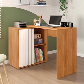Mesa para Computador Amel Home 140cm Porta Ripada de Correr MDP Freijo/OffWhite G11 - Gran Belo