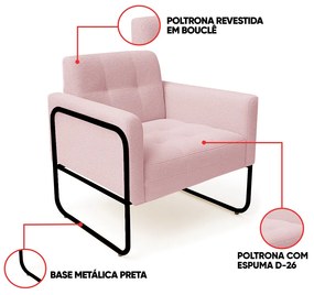 Poltrona Sala Industrial Alta Tubo Preto Elisa Bouclê D03 - D'Rossi - Rose