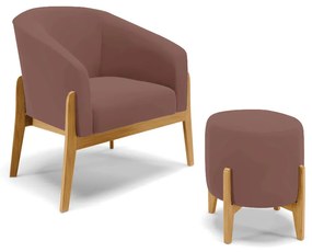 Poltrona com Puff Base de Madeira Stella Veludo D03 - D'Rossi - Rose