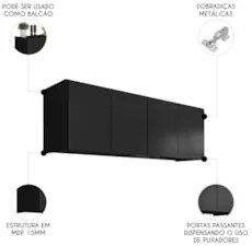 Armário de Cozinha Aéreo 118cm 4 Portas Monna Preto Z34     - Mpozenat