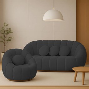 Sofá 2 Lugares com Poltrona Giratória Orgânica Cloud Bouclê E03 - D'Rossi - Cinza escuro