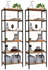 Kit 2 Estantes Livreiro Multiuso Estilo Industrial 180cm 6 Prateleiras