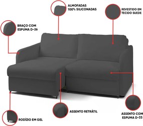 Sofá Retrátil Reclinável 2 Lugares 156cm Amsterdã Suede K01 - D'Rossi - Grafite