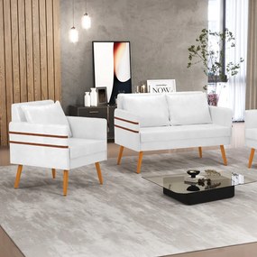 Kit 01 Namoradeira 02 Lugares e 02 Poltronas Mari Corano Pés Palito Castanho - D'Rossi - Branco