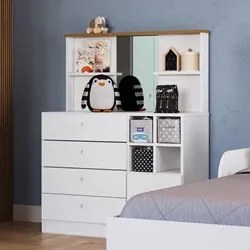 Cômoda Infantil 1 Porta 4 Gavetas Com Espelho House A05 Branco - Mpoze