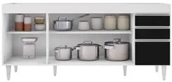 Balcão Gabinete Para Pia 180cm Sem Tampo Dallas Branco/Preto - Lumil