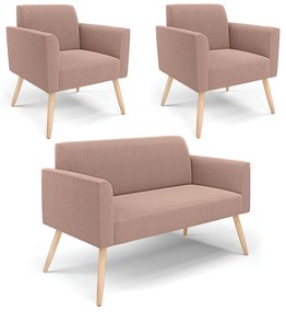Namoradeira e 2 Poltronas Pé Palito Natural Marisa Bouclê - Rose