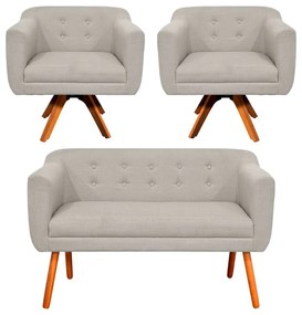 KIT 01 NAMORADEIRA E 02 POLTRONAS GIRATO - Fino Bege A27