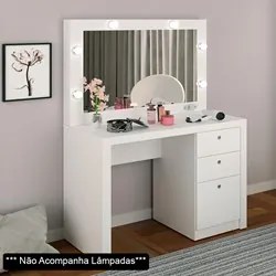 Penteadeira Camarim Com Espelho 3 Gavetas PE2010 Branco - Tecno Mobili
