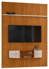 Painel TV 65 Pol 179cm Ripado Valen e Bancada Suspensa Norezi Cinamomo/Off White M20 - D'Rossi