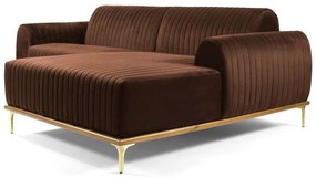 Sofá 3 Lugares Bipartido com Chaise Lado Esquerdo Base de Madeira Euro 230 cm Veludo Marrom G15 - Gran Belo