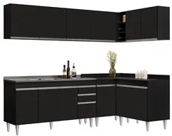 Armário de Cozinha Modulado de Canto 6 Peças CP33 com Pia Inox Preto -