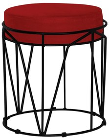 Puff Decorativo Sala de Estar Base Preto Chloe Veludo Vermelho G41 - Gran Belo