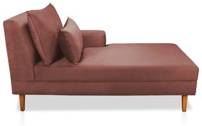 Divã Chaise Chloe 160 cm Veludo Rosê Pés Chanfrado Castanho - D'Rossi