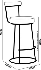 Banqueta Alta Cozinha 70cm Encosto Industrial Aço Ziria Pu S02 - D'Rossi - Caramelo