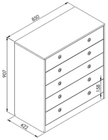 Cômoda Quarto Infantil Com 5 Gavetas Amore Meu Fofinho