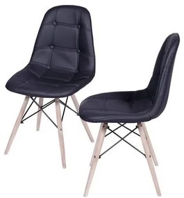 Kit com 2 Cadeiras Eames Botone na Cor Preta Base de Madeira - 64747 Sun House