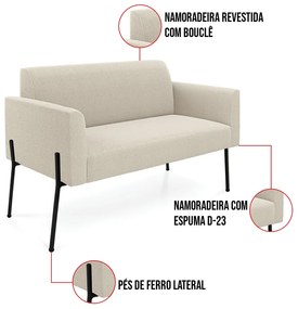Sofá 2 Lugares Namoradeira Pé Ferro Preto Marisa Bouclê D03 - D'Rossi - Bege