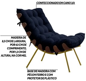 Poltrona Decorativa Sala de Estar Abel Base de Madeira Dourada Veludo Azul G41 - Gran Belo