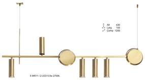Pendente Eclipse Misto Assimetrico 120X10X43Cm Com Tubos E Discos Meta... (PRETO, 110V)