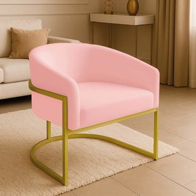 Poltrona Sala Decorativa Industrial Dourada Arielle Suede - Rosa Bebê