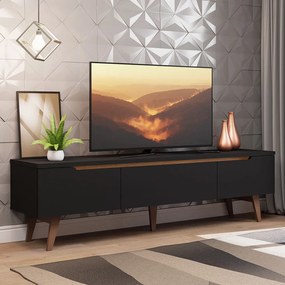 Rack para TV até 75 Polegadas Madesa Reims Preto 2 Portas 1 Gaveta Cor:Preto Texturizado
