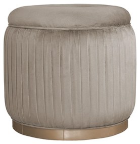 Puff Redondo Drapeado Estofado Nuni - Dourado Soleil - Tecido Veludo Nude Kleiner