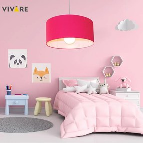 Lustre Pendente Cilíndrico MD-4052 Cúpula em Tecido 50x21cm Rosa Pink - Bivolt