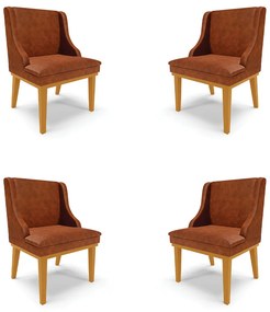 Kit 4 Cadeiras Decorativas Sala de Jantar Base Fixa de Madeira Firenze PU Nozes/Castanho G19 - Gran Belo