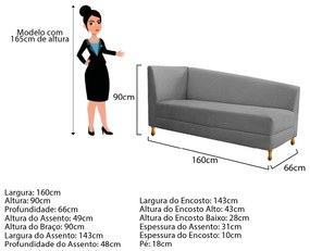 Recamier Valéria 160cm Lado Esquerdo Suede Cinza - ADJ Decor