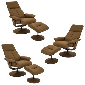 Kit 3 Poltronas do Papai Elétrica Reclinável Giratória com Apoio de Pés e Massagem Nebraska PU Caramelo G56 - Rivatti