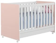 Berço Americano Mini Cama Com Rodízios Charme Z49 Branco/Rosa - Mpozen