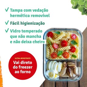 Kit com 3 Potes Herméticos de Vidro Tampa Click 370 ml