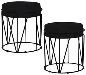 Kit 2 Puffs Decorativo Sala de Estar Base Preto Chloe Suede Preto G41 - Gran Belo
