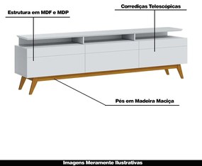 Rack Bancada 3 Gavetas com Nicho 180cm Amy Branco Acetinado G29 - Gran Belo