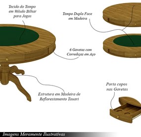Mesa de Jogos Carteado 6 Lugares Bellagio com Gavetas e Tampo Reversível Base Estrela com Tecido Mel/Verde G42 - Gran Belo