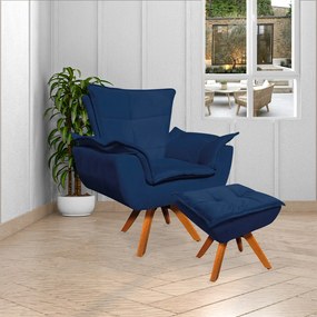 Puff Decorativo Base Giratória em Madeira Charger Suede Azul Marinho G19 - Gran Belo