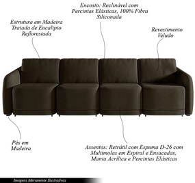 Sofá Cama Modulado Retrátil e Reclinável Decorativo Varsóvia 436cm Veludo Marrom G33 - Gran Belo