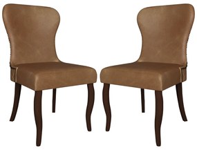 Kit 2 Cadeiras Decorativas Sala De Jantar Duque Madeira PU Sintético Marrom G48 - Gran Belo