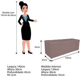 Calçadeira Estofada Manchester 140 cm Casal Linho Rosê - ADJ Decor