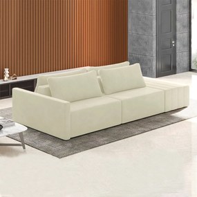 Sofá Ilha Modulado Milos 232cm Puff Lateral Veludo Bege G33 - Gran Belo