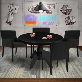 Mesa de Jogos Carteado Montreal Redonda Tampo Reversível Preto com 4 Cadeiras Vicenza Preto Fosco G36 G15 - Gran Belo
