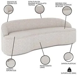 Sofá 2 Lugares para Sala de Estar Living 150cm Theo D06 Linho Pérola -