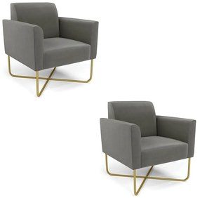 Kit 2 Poltronas Base X Industrial Dourado Marisa Suede D03 - D'Rossi - Grafite