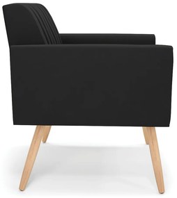 Poltrona Viena Gomada Suede Preto Pés Palito Natural - D'Rossi