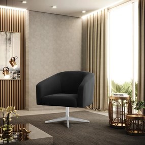 Poltrona Decorativa Giratória Cromada Stella Veludo D03 - D'Rossi - Preto
